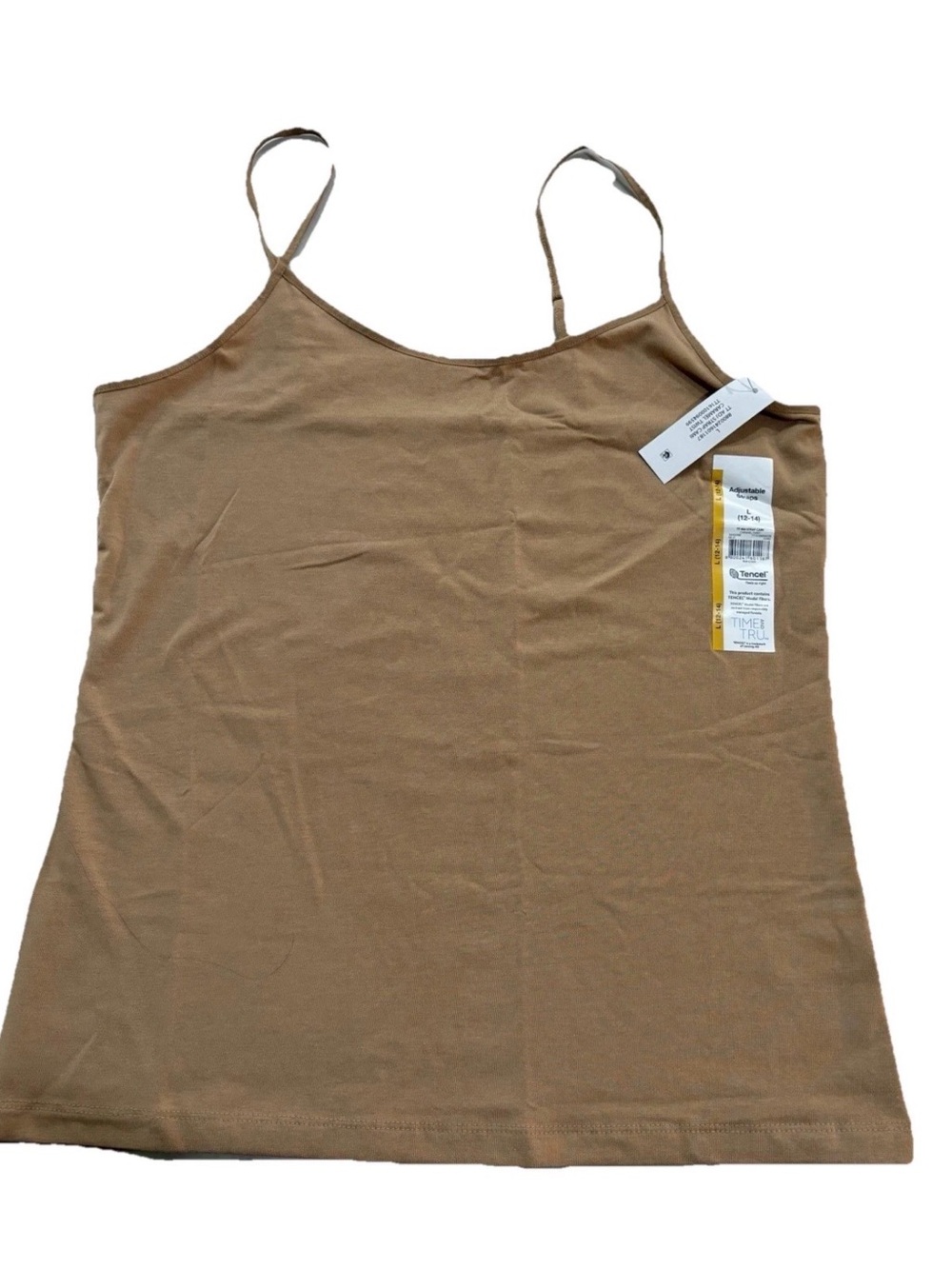 NWT Time and Tru Womens Camel/Tan Camisole Adjustable Straps Tank Top, Large